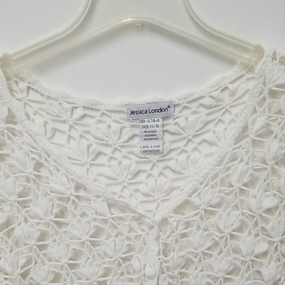 Crochet Cropped Cardigan Sweater Vneck White Coquette Size Large - Picture 4 of 9